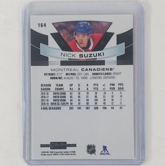 Nick Suzuki 2019-20 O-Pee-Chee Platinum Nick Suzuki #164 Marquee Rookies Card - Picture 2 of 2